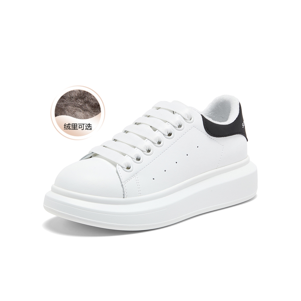 百思图2025春季新款时尚户外运动小白鞋厚底圆头女休闲鞋V0121AM5