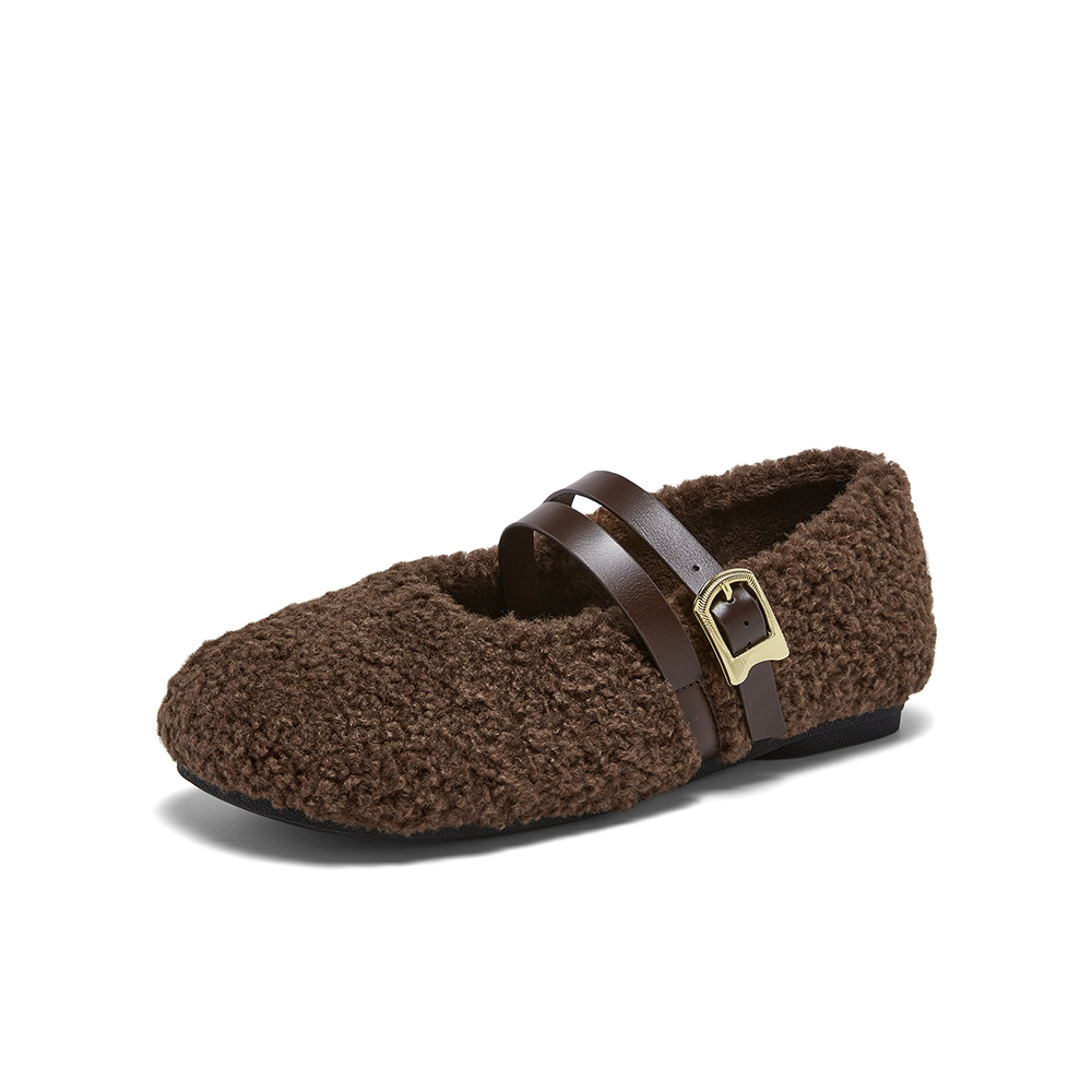 百思图2025冬季新款毛毛鞋时尚简约加绒保暖女单鞋F1812DQ5