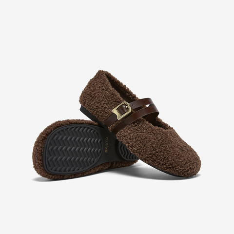 百思图2025冬季新款毛毛鞋时尚简约加绒保暖女单鞋F1812DQ5