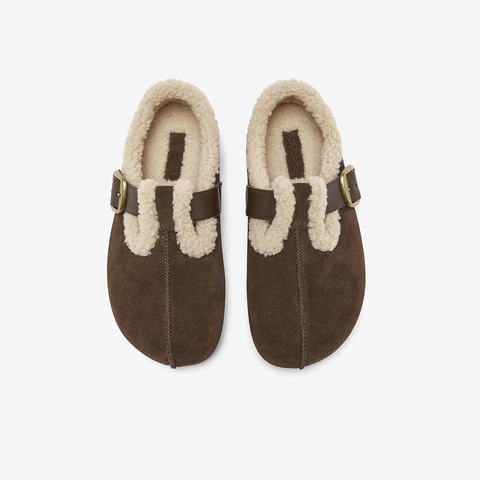 百思图2025冬季新款商场同款勃肯鞋复古加绒休闲女单鞋B9526DM5