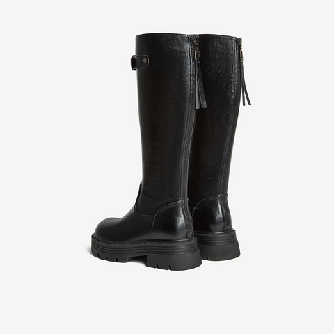 百思图2025冬季新款商场同款骑士靴街头潮流粗跟女长靴F2021DG5