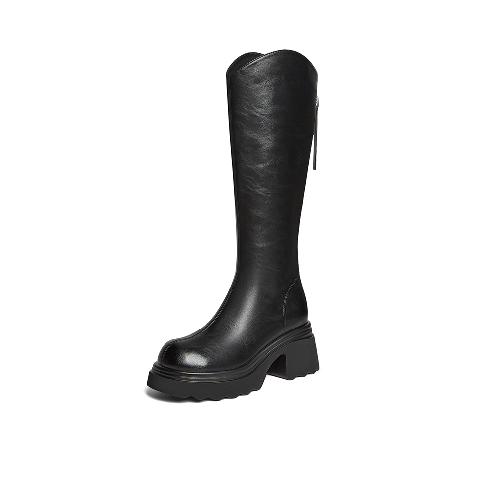 百思图2025冬季新款商场同款骑士靴时尚潮流粗跟女长靴F2181DG5