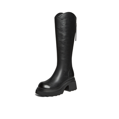 百思图2025冬季新款商场同款骑士靴时尚潮流粗跟女长靴F2181DG5