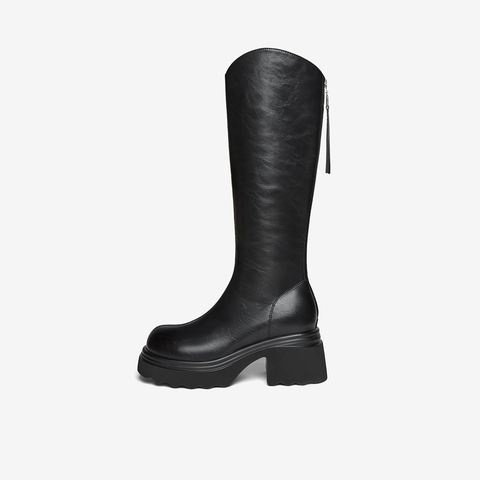 百思图2025冬季新款商场同款骑士靴时尚潮流粗跟女长靴F2181DG5