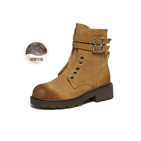 百思图2025冬季新款商场同款马丁靴时尚潮流运动女短靴W3021DD5