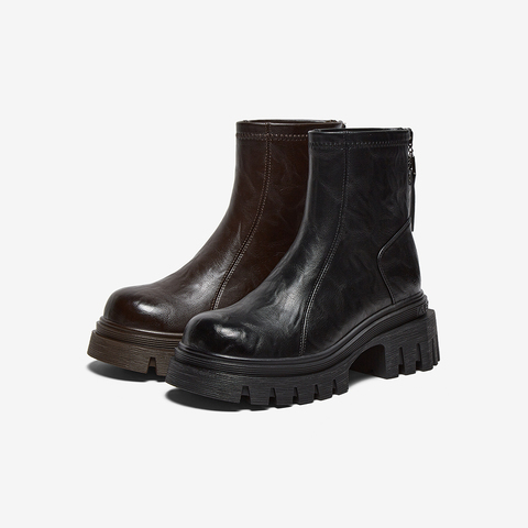 百思图2025冬季新款商场同款时装靴时尚潮流粗跟女短靴F6012DD5