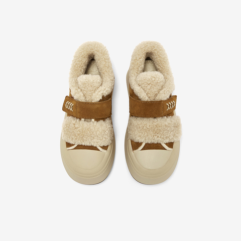 百思图2025冬季新款毛毛鞋棉鞋时尚加绒保暖女休闲鞋E1802DM5