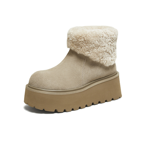 百思图2025冬季新款商场同款雪地靴时尚简约休闲女短靴L9528DD5
