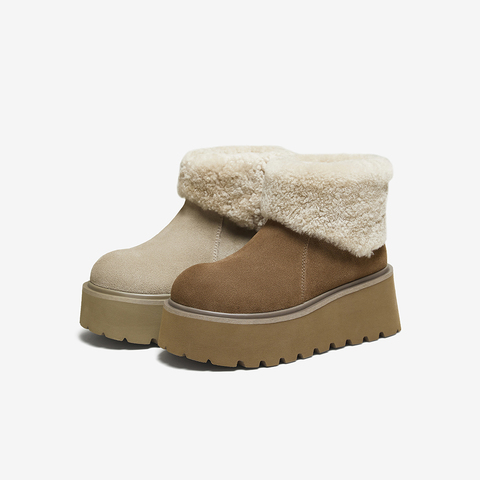 百思图2025冬季新款商场同款雪地靴时尚简约休闲女短靴L9528DD5