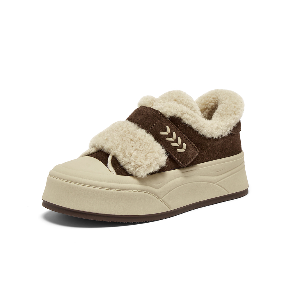 百思图2025冬季新款毛毛鞋棉鞋时尚加绒保暖女休闲鞋E1802DM5