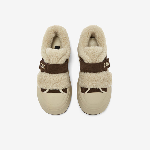 百思图2025冬季新款毛毛鞋棉鞋时尚加绒保暖女休闲鞋E1802DM5