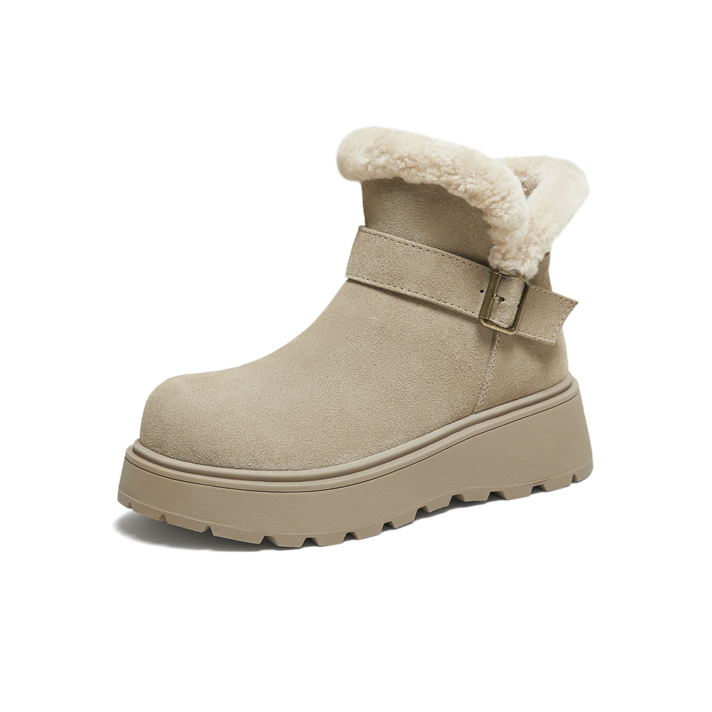 百思图2025冬季新款商场同款雪地靴时尚简约户外女短靴L6828DD5