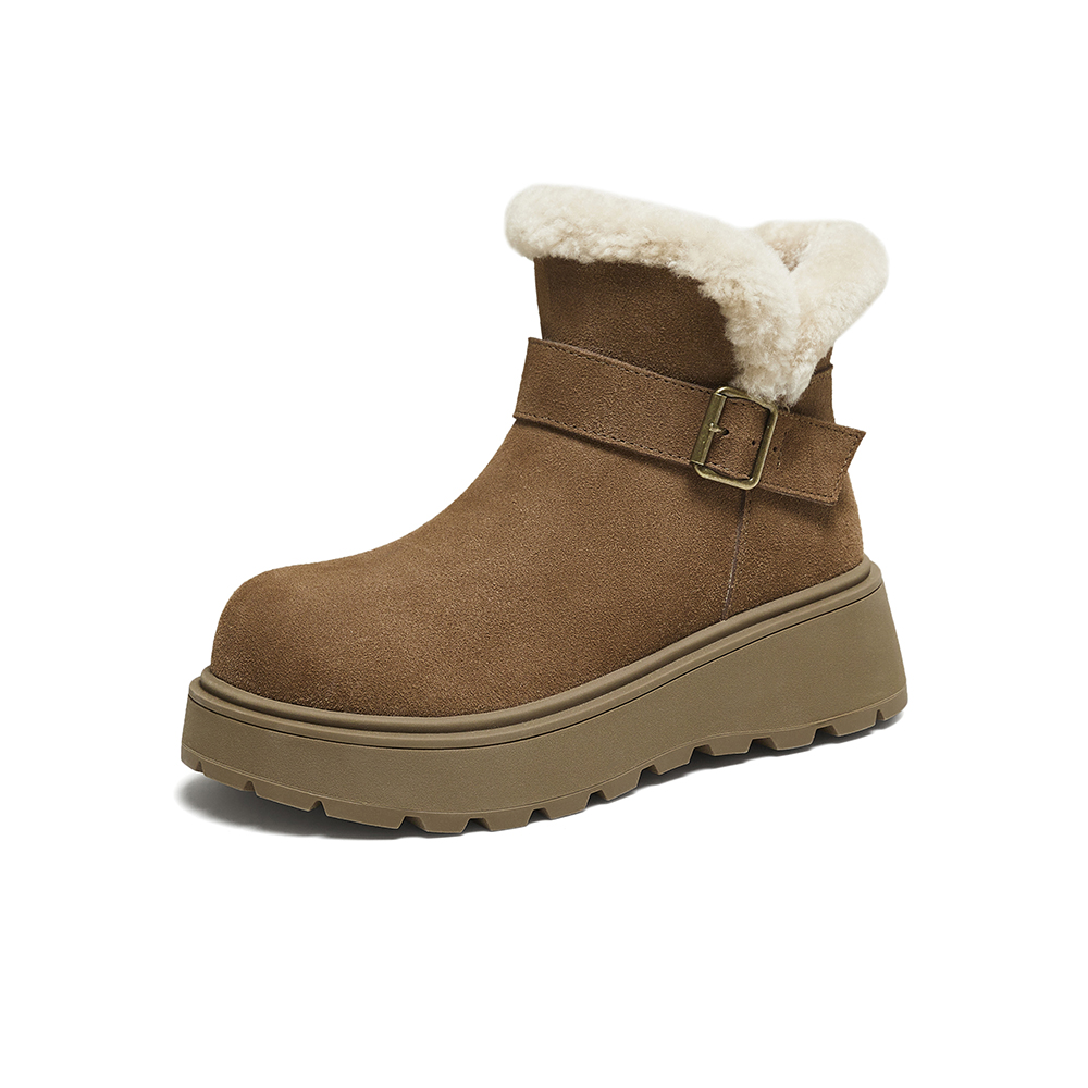 百思图2025冬季新款商场同款雪地靴时尚简约户外女短靴L6828DD5