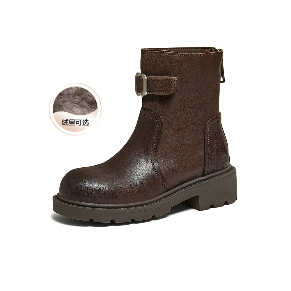 百思图2025冬季新款商场同款休闲靴时尚简约女短靴W8271DD5