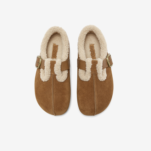 百思图2025冬季新款商场同款勃肯鞋复古加绒休闲女单鞋B9526DM5