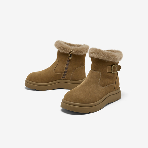 百思图2025冬季新款商场同款雪地靴简约休闲户外女短靴D3970DD5