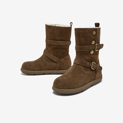 百思图2025冬季新款西部靴简约时尚复古休闲女中靴BP811DZ5