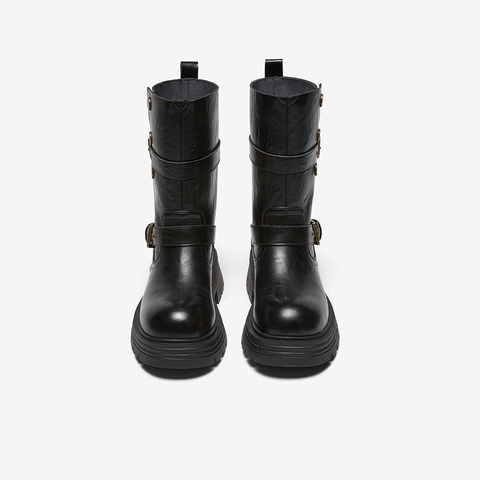 百思图2025冬季新款西部靴时尚复古潮流骑士女中靴BP928DZ5