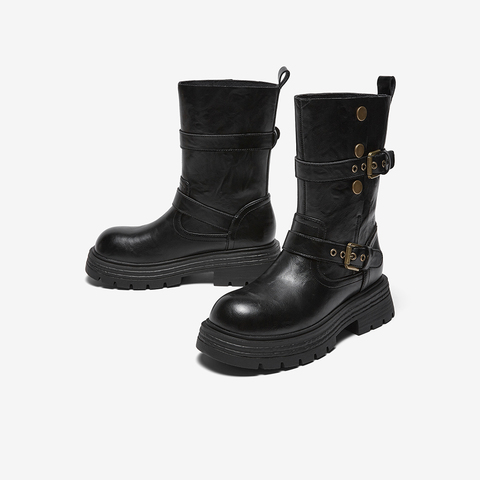 百思图2025冬季新款西部靴时尚复古潮流骑士女中靴BP928DZ5