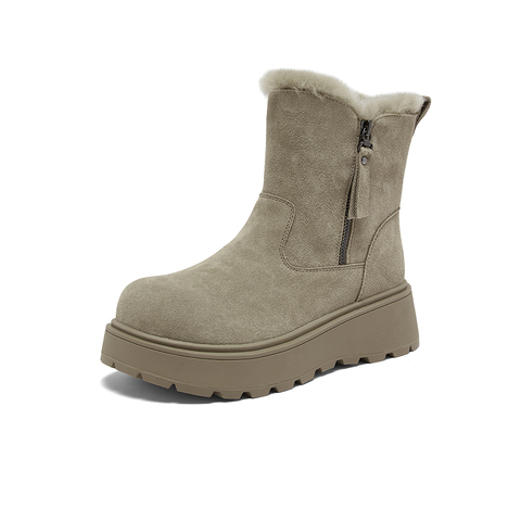百思图2025冬季新款商场同款雪地靴简约户外休闲女短靴L2522DD5