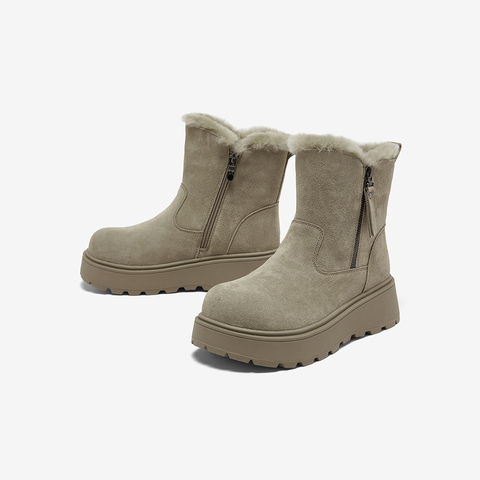 百思图2025冬季新款商场同款雪地靴简约户外休闲女短靴L2522DD5