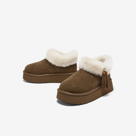 百思图2025冬新款商场同款雪地靴户外休闲加绒保暖女短靴L0282DD5