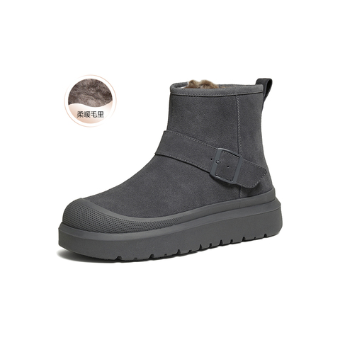 百思图2025冬季新款商场同款雪地靴休闲加绒保暖男短靴FFM10DD5