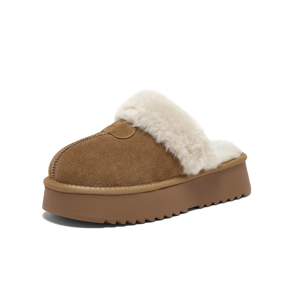 百思图2025冬季新款毛毛鞋时尚休闲加绒保暖女拖鞋DK805DH5