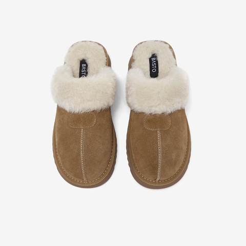 百思图2025冬季新款毛毛鞋时尚休闲加绒保暖女拖鞋DK805DH5