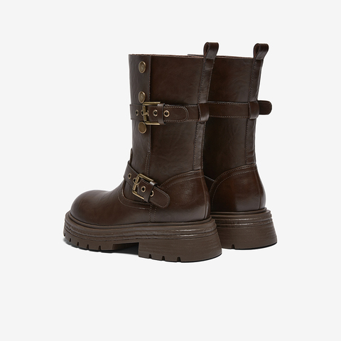 百思图2025冬季新款西部靴时尚复古潮流骑士女中靴BP928DZ5