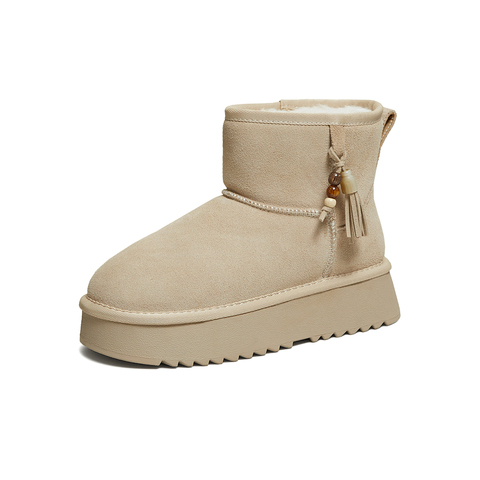 百思图2025冬季新款雪地靴时尚简约户外休闲女短靴DK351DD5
