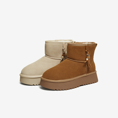 百思图2025冬季新款雪地靴时尚简约户外休闲女短靴DK351DD5