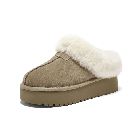 百思图2025冬季新款毛毛鞋时尚简约户外加绒女拖鞋N8138DH5