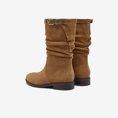 百思图2025冬季新款堆堆靴西部靴时尚复古粗跟女长靴SAH01DG5