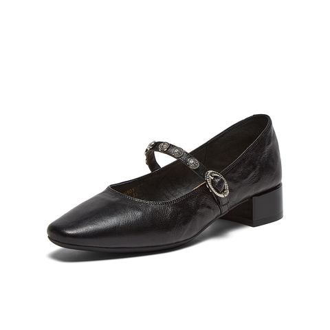 百思图2026春季新款玛丽珍鞋时尚复古潮流粗跟尖头女单鞋BN805AQ6