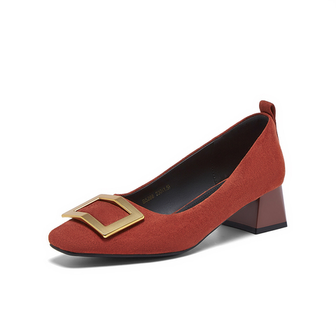 百思图2026春季新款织物女鞋时尚简约通勤粗跟方头女单鞋B5288AQ6