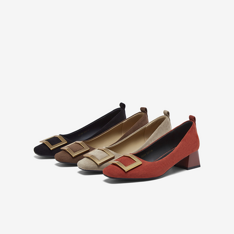 百思图2026春季新款织物女鞋时尚简约通勤粗跟方头女单鞋B5288AQ6