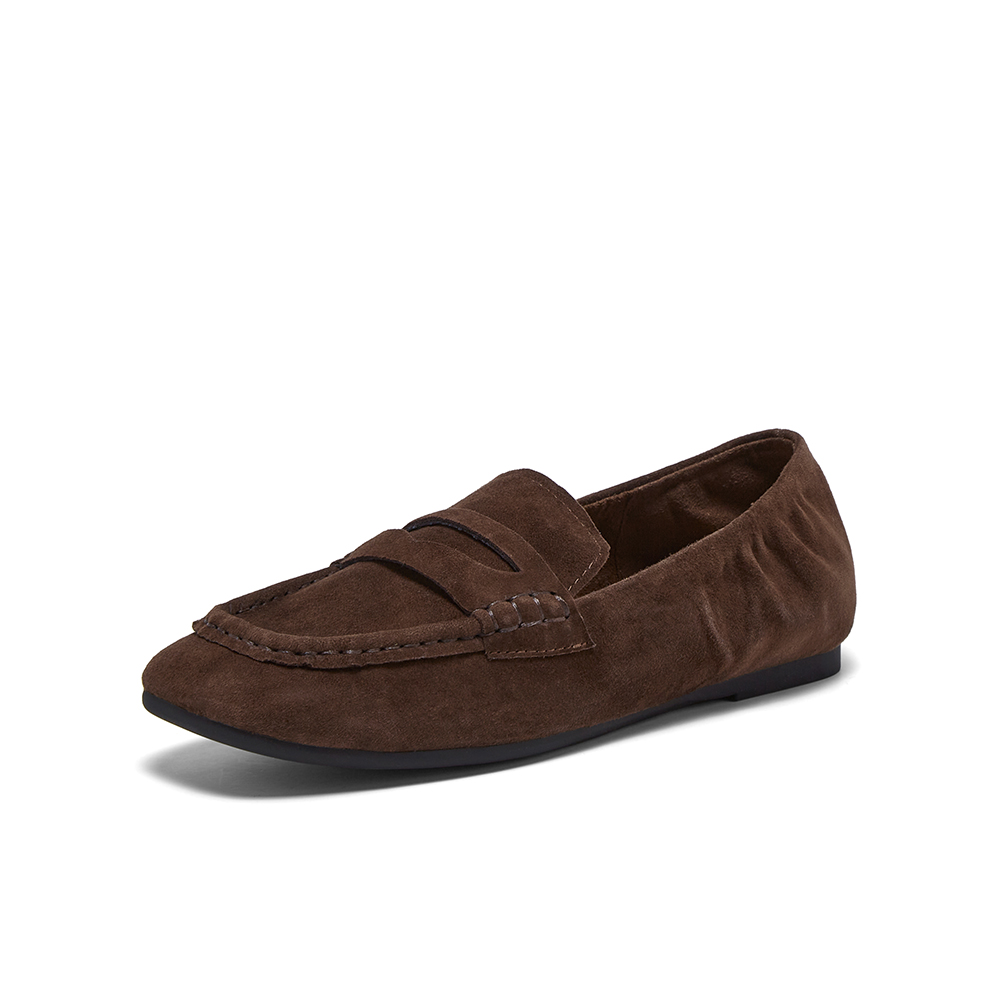 百思图2026春季新款乐福鞋简约复古通勤方头女单鞋UXE01AA6