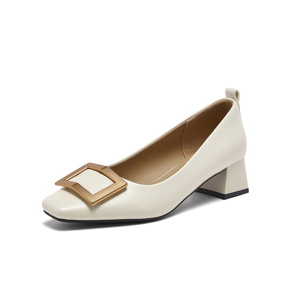 百思图2026春季新款织物女鞋时尚简约通勤粗跟方头女单鞋B5288AQ6