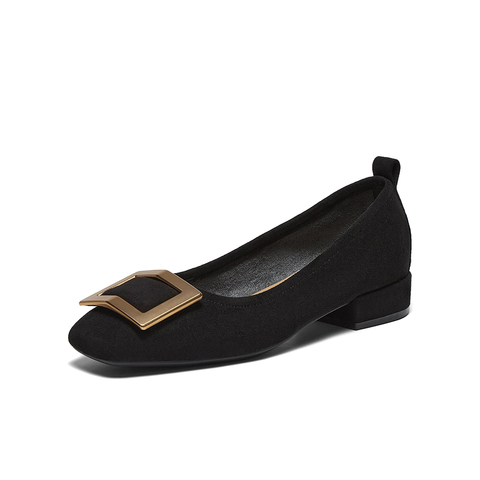 百思图2026春季新款时尚潮流通勤方头粗跟浅口女单鞋B0016AQ6