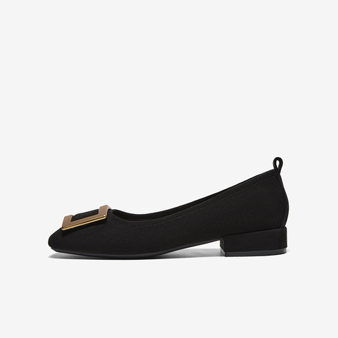 百思图2026春季新款时尚潮流通勤方头粗跟浅口女单鞋B0016AQ6