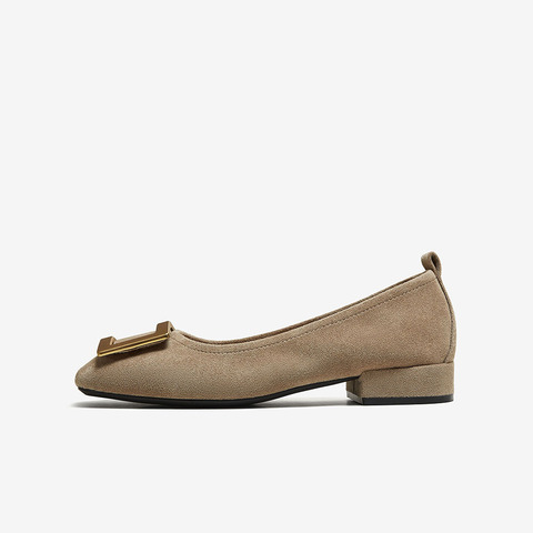 百思图2026春季新款时尚潮流通勤方头粗跟浅口女单鞋B0016AQ6