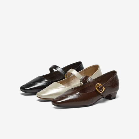 百思图2026春季新款玛丽珍鞋简约复古方头粗跟女单鞋F3516AQ6