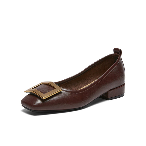 百思图2026春季新款时尚潮流通勤方头粗跟浅口女单鞋B0016AQ6