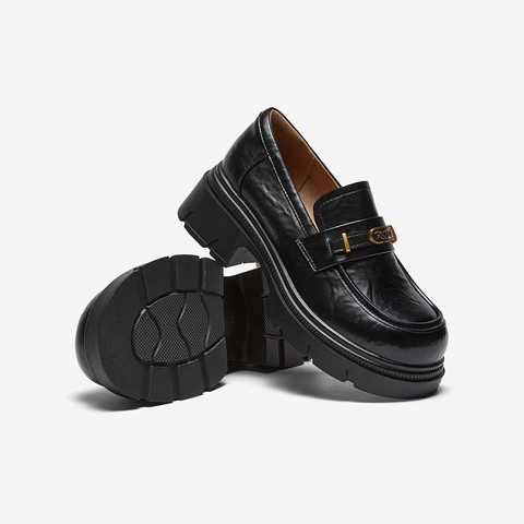 百思图2026春季新款商场同款乐福鞋时髦复古学院女单鞋BV021AA6