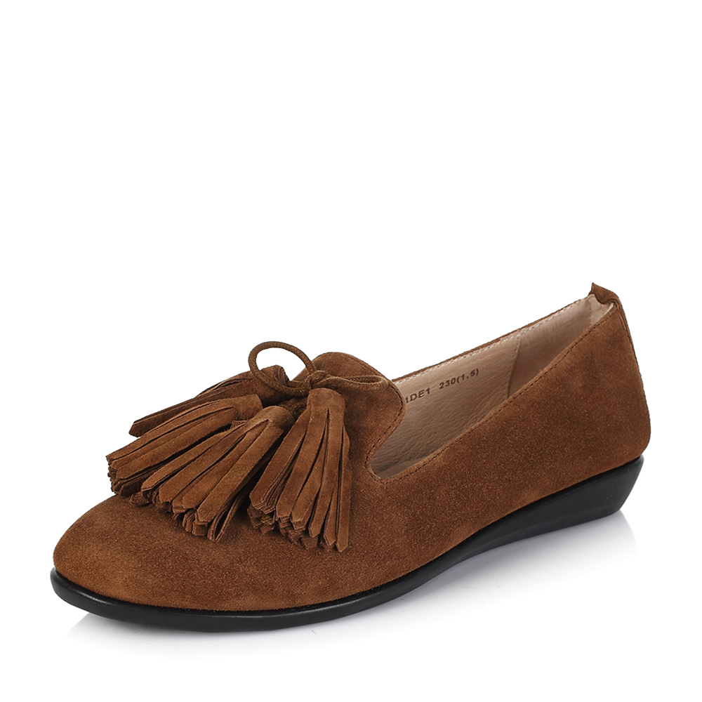 bata/拔佳秋季驼色羊绒皮流苏女休闲鞋55311cm6