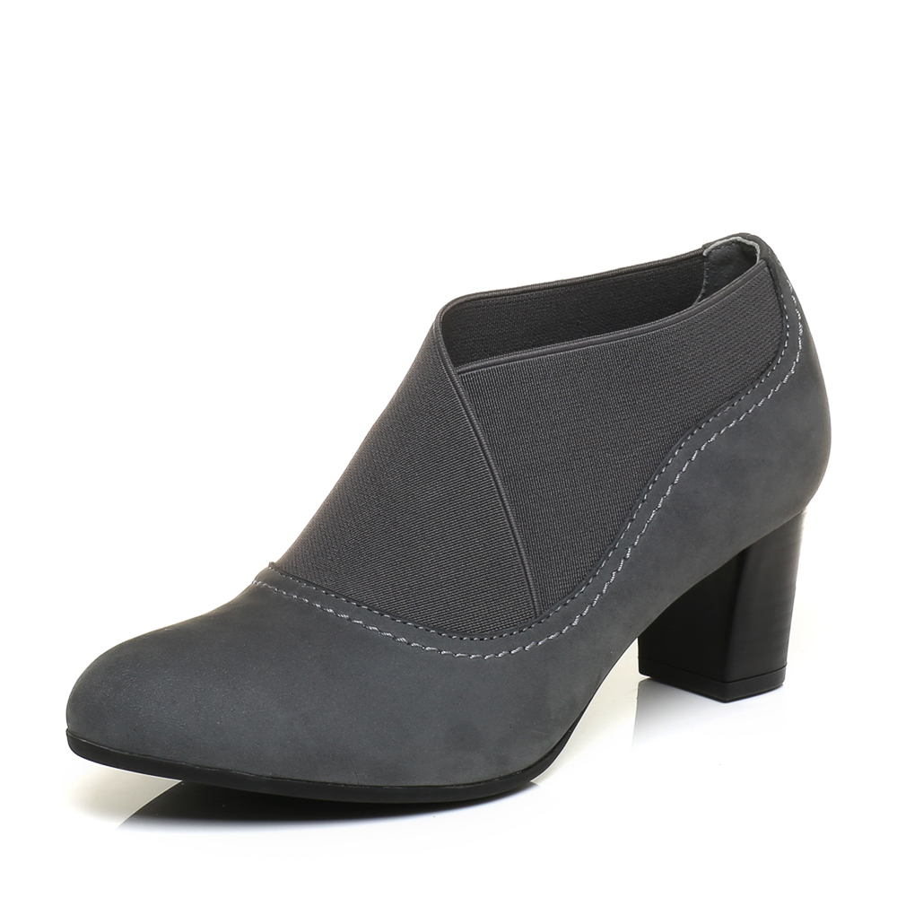bata/拔佳秋专柜同款灰色尖头粗跟牛皮女单鞋826-1cm7