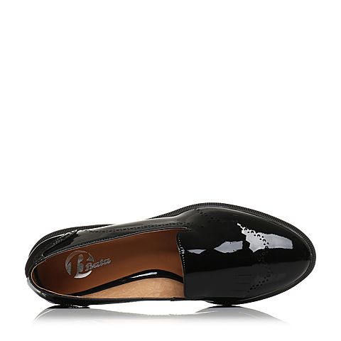 Bata/拔佳2018春专柜同款黑色圆头方跟英伦风漆皮胎牛皮女单鞋AQ283AM8
