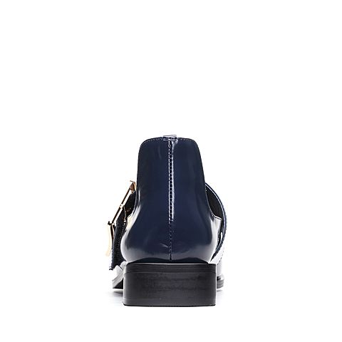 Bata/拔佳2018春专柜同款蓝色圆头方跟一字式扣带牛皮玛丽珍女单鞋859-2AM8