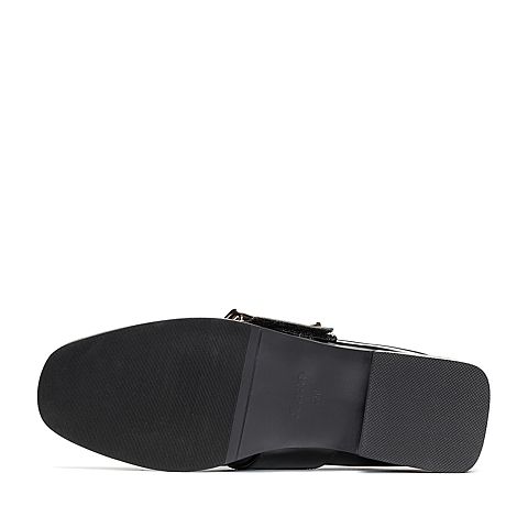 Bata/拔佳2018春专柜同款黑色圆头方跟一字式扣带牛皮玛丽珍女单鞋859-2AM8